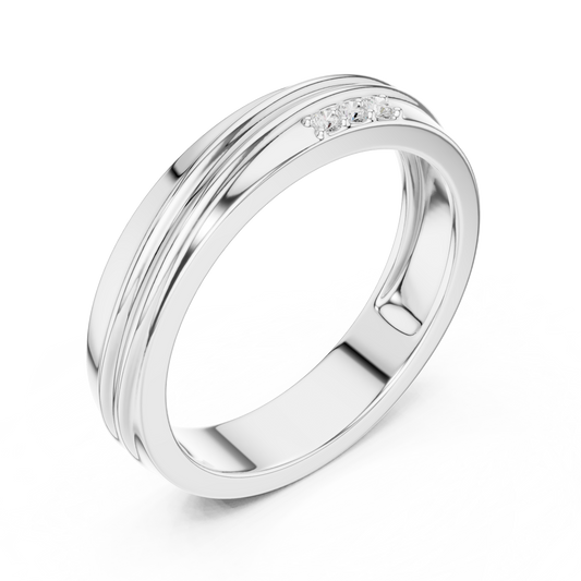 Round Cut Lab Grown Diamond Men's 3 Stone Off Center Accent Band - view 4