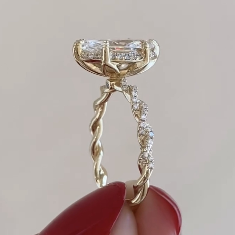 Marquise Cut Lab Diamond Engagement Ring Pave Twisted Band - view 2