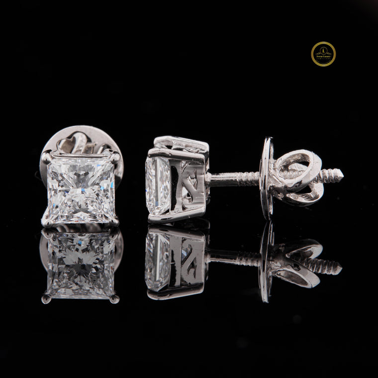 Princess Cut Solitaire Stud Earrings - view 2
