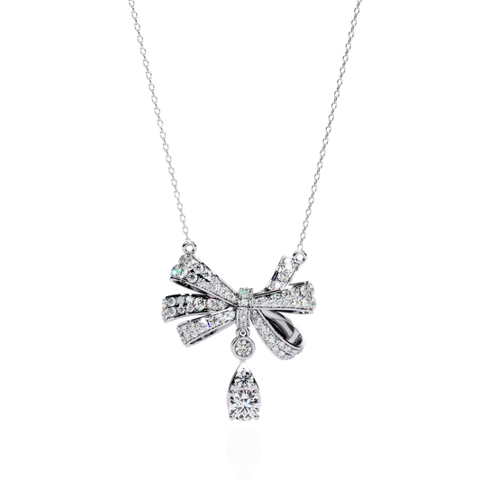 Ribbon Bow Pave Necklace With Pear Drop - view 3