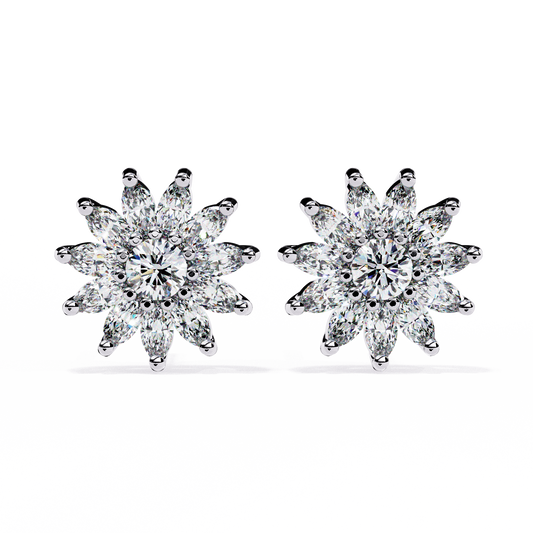 Floral Marquise Cluster Stud Earrings with Round Center - view 3
