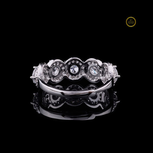 Five Stone Round Cut Moissanite Halo Ring - view 3