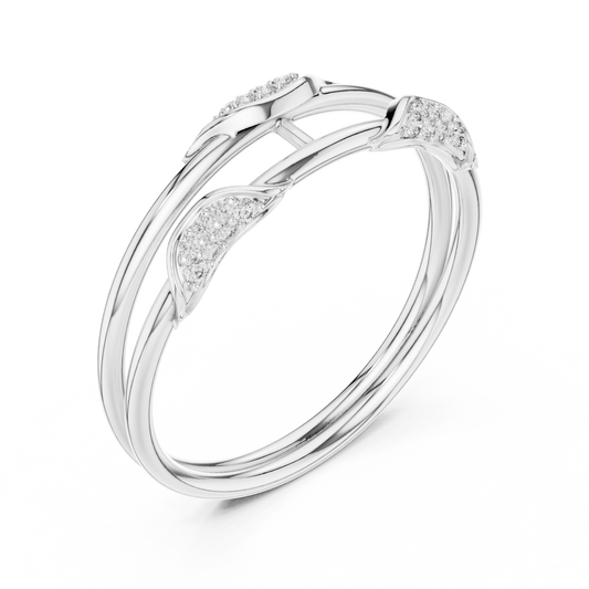 Round Cut Moissanite Double Band Leaf Open Ring - view 4