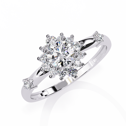 Round Lab Diamond Floral Halo Engagement Ring with Diamond Accents - view 4