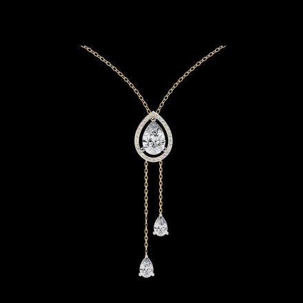 Teardrop Lab Grown Diamond Halo Lariat Pendant Necklace