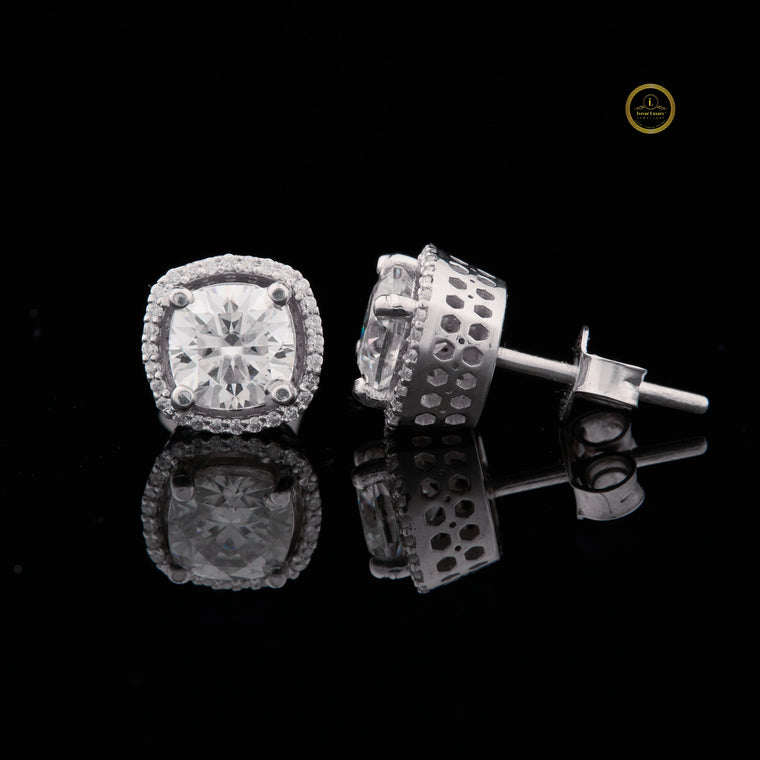Cushion Cut Halo Stud Earrings - view 2