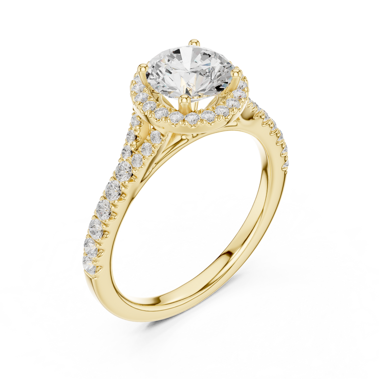 Round Halo Moissanite with Pave Band Ring - view 2