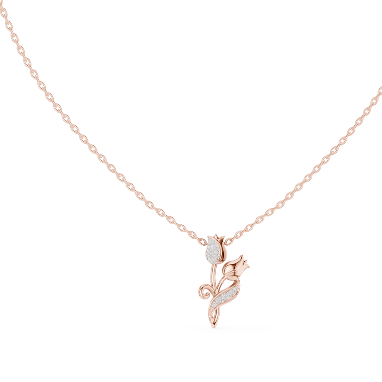 0.079 TCW Tulip Flower Moissanite Pendant with Leaf Detail - view 2