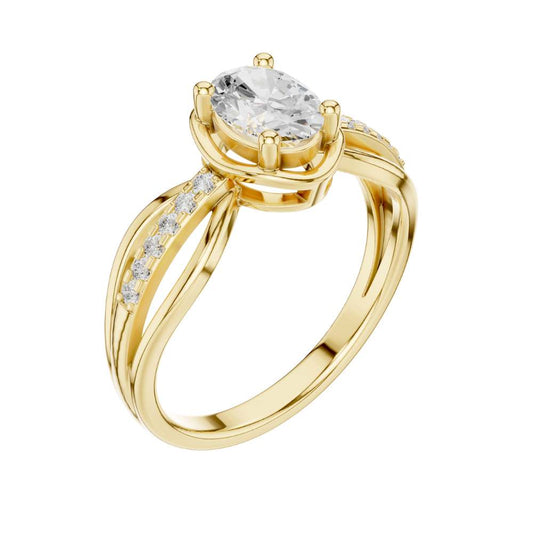 Oval Cut Moissanite Twisted Split Shank Pave Engagement Ring - view 4
