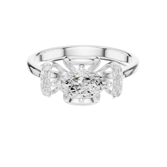 Marquise Cut Lab Diamond Ring Prong Setting and Side Accents - view 3