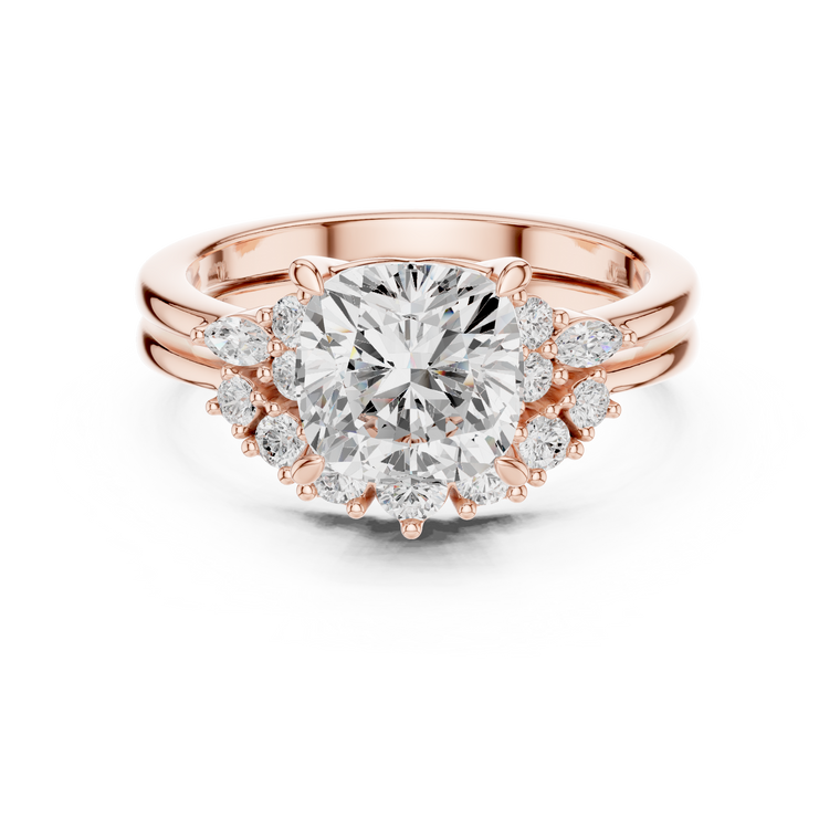 Double Band Cushion Cut Cluster Moissanite Anniversary Ring - view 2