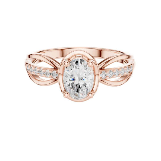 Oval Cut Moissanite Twisted Split Shank Pave Engagement Ring - view 2