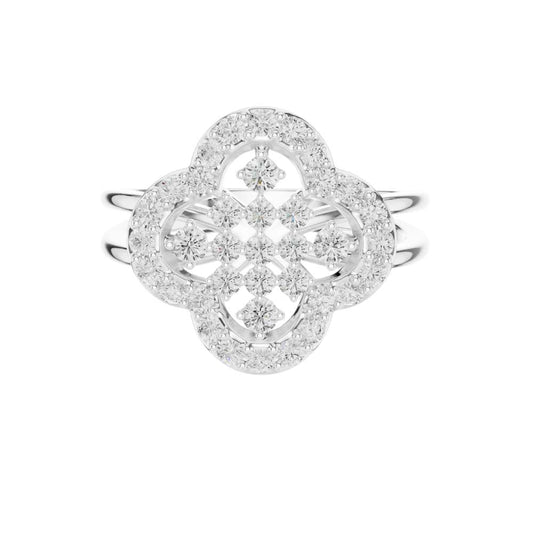 Floral Round Moissanite Cluster Halo Anniversary Ring - view 3