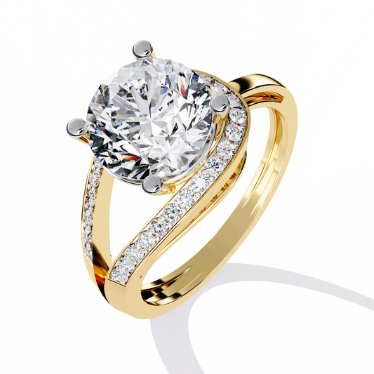 Round Moissanite Wedding Ring with Split Pave Band - view 2