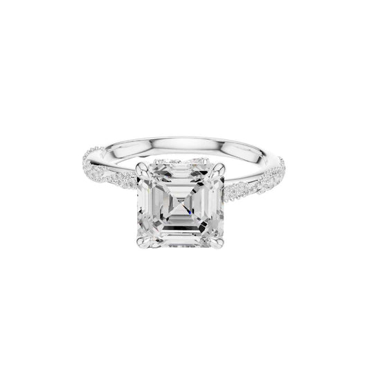 Asscher Cut Lab Diamond Pave Setting Engagement Ring - view 3