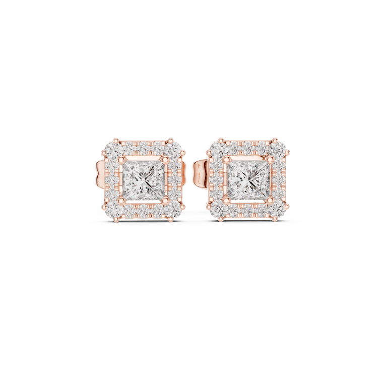 Princess Cut Square Halo Stud Earring - view 2