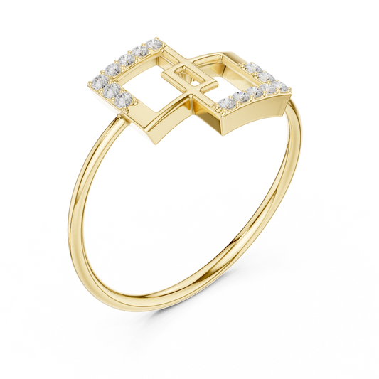 Round Cut Edged Interlocking Square Ring - view 2
