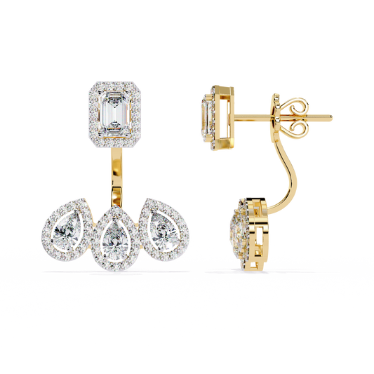 Emerald and Pear Cut Halo Drop Earrings - view 4