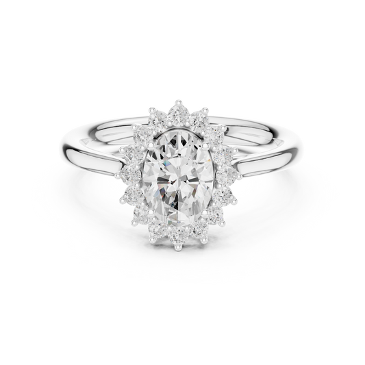 Oval Cut Halo Lab Grown Diamond Ring with Pave Band - view 3