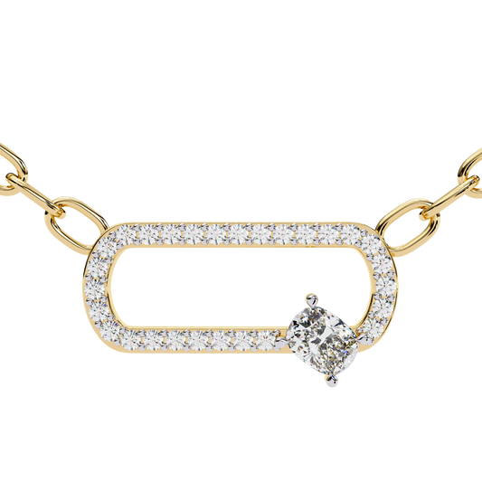 Openwork Pave Oval Link Off Center Cushion Pendant - view 2