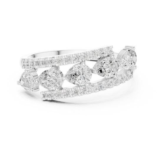 Five Stone Pear and Round Lab Diamond Bypass Wedding Band - view 3