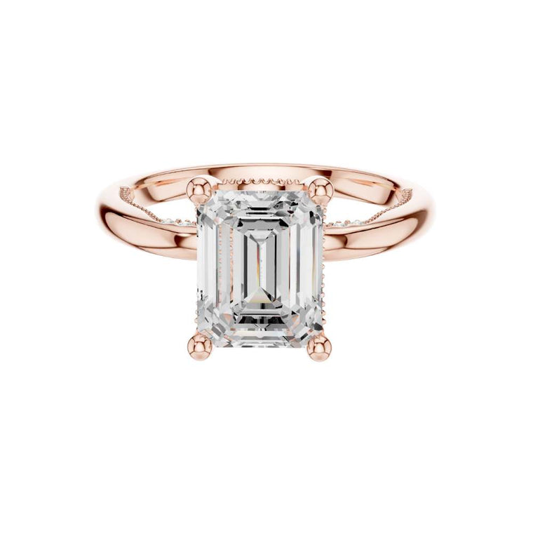 Emerald Cut Hidden Halo Lab Diamond Solitaire Engagement Ring - view 2
