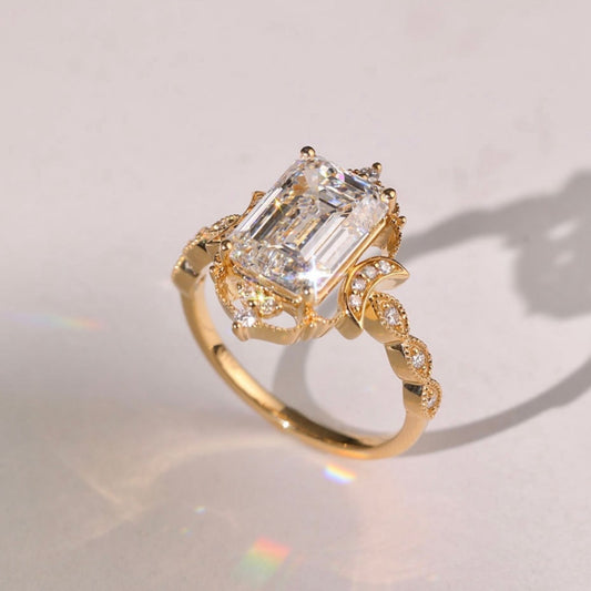 Emerald Cut Moissanite Halo Engagement Ring - view 3
