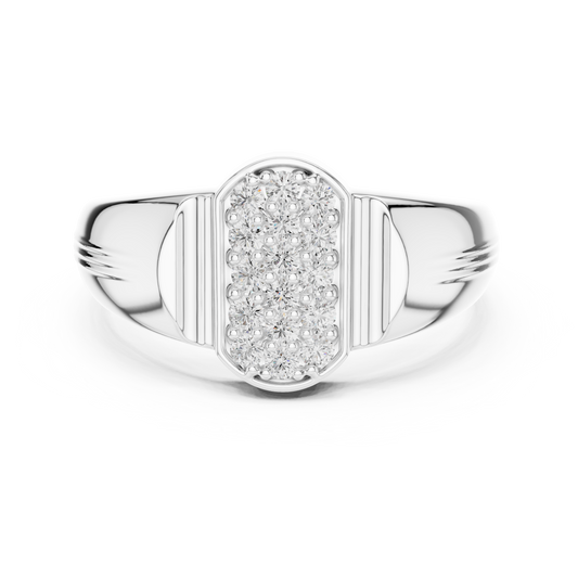 Round Cut Lab Grown Diamond Men's Elongated Medallion Wedding Ring - view 3