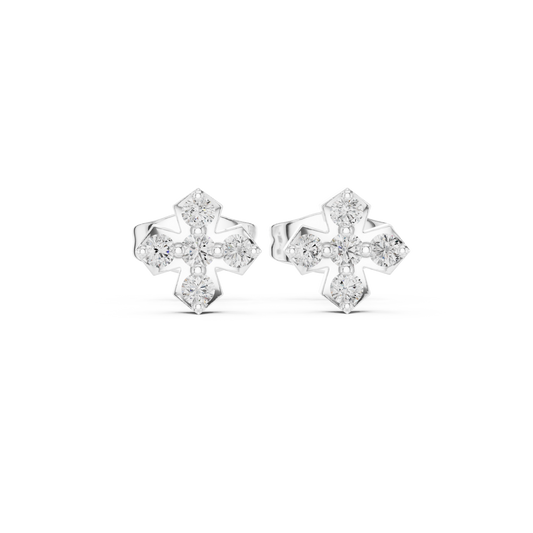 Geometric Cross Round Five Stone Cluster Stud Earrings - view 3
