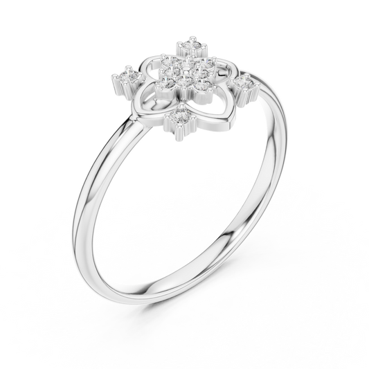 Round Moissanite Clover Floral Ring - view 4