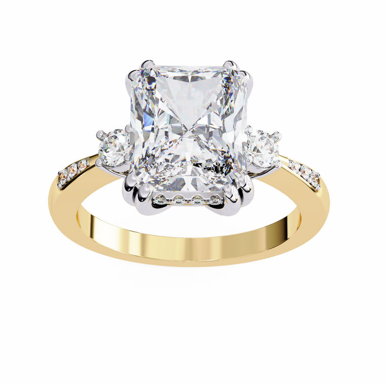 Radiant Cut Three Stone Moissanite Solitaire Wedding Ring - view 2