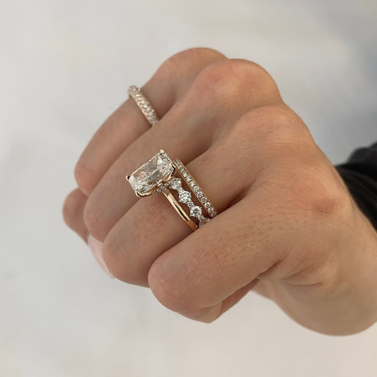Lab Diamond Radiant Cut Bridal Ring Set With Double Pave Bands - view 3