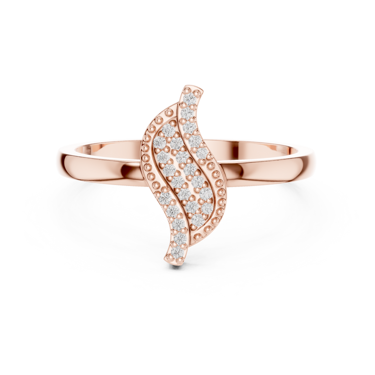 Round Cut Moissanite Leaf Motif Gold Anniversary Ring - view 2