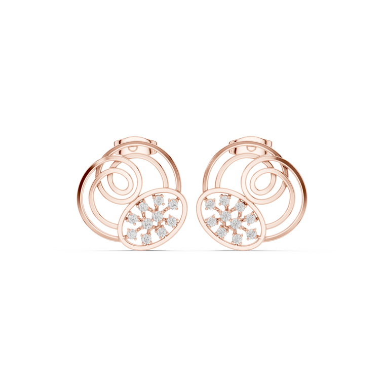 Spiral Bloom Round Stud Earrings with Swirl Frame - view 2