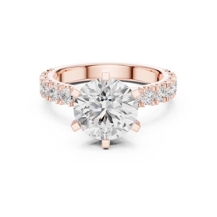 Round Cut Lab Diamond Six Prong Pave Solitaire Engagement Ring - view 2
