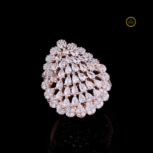 Pear Cut Lab Diamond Cluster Cocktail Ring with Round Diamond Halo - view 2