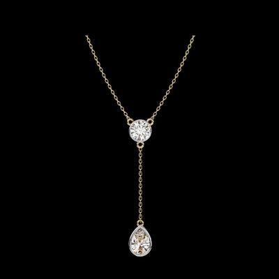 Bezel Set Round with Drop Pear Cut Lab Grown Diamond Necklace