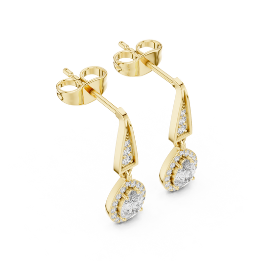 Geometric Chevron Pear Cut Halo Drop Earrings - view 4