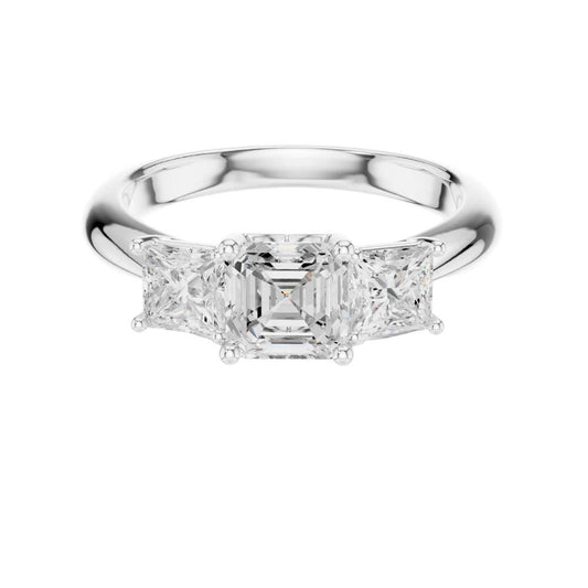 Asscher Three Stone Ring With Princess Cut Side Stones - view 3