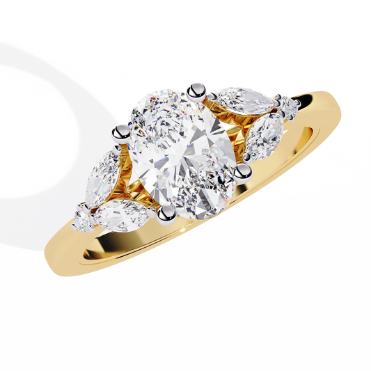 Oval Cut Moissanite Engagement Ring With Marquise Side Stones - view 2