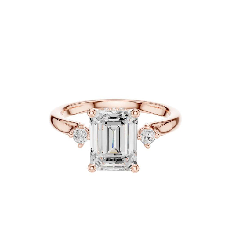 Three Stone Emerald Cut Lab Diamond Engagement Ring - view 2