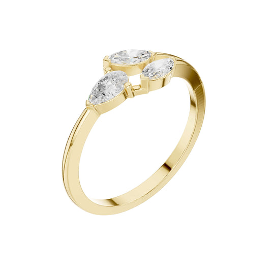 Pear And Double Marquise Lab Diamond Band Ring - view 4