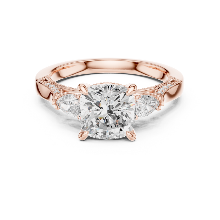 Cushion Cut Three Stone Lab Diamond Wedding Bridal Ring - view 2