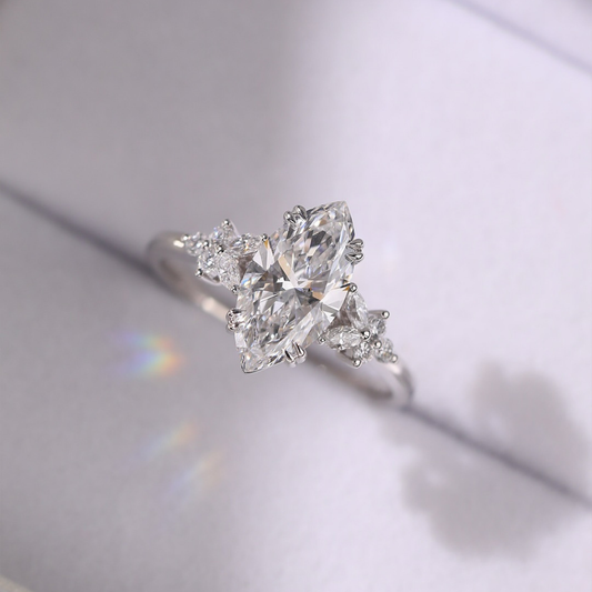 Marquise Lab Diamond Cluster Ring with Round And Marquise Side Accents - view 2