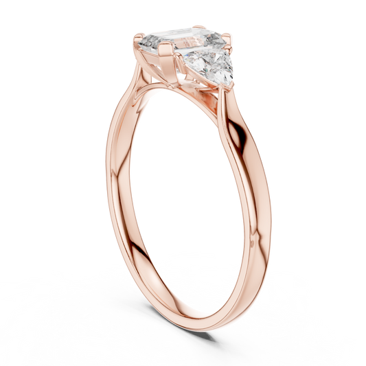 Emerald Cut Moissanite Rings with Trillion Side Stones - view 2