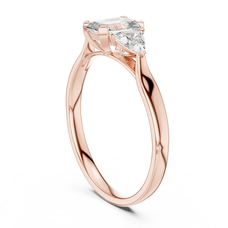 Emerald Cut Moissanite Rings with Trillion Side Stones - view 2