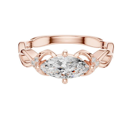 East West Marquise Cut Moissanite Twisted Band Engagement Ring - view 2