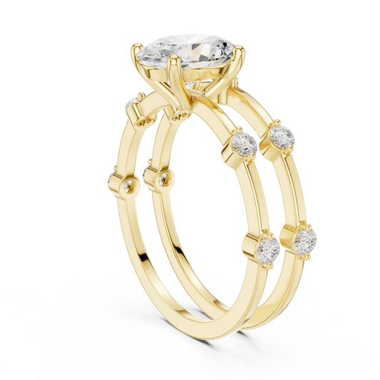 Pear Cut Double Band Lab Diamond Ring with Side Stone Accents - view 3