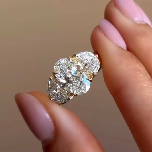 Oval Cut Three Stone Moissanite Engagement Ring - view 2