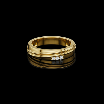 Round Cut Lab Grown Diamond Men's 3 Stone Off Center Accent Band